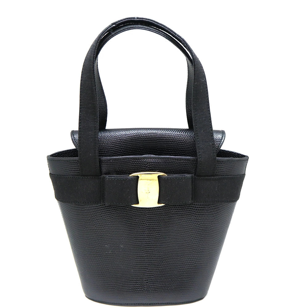 Salvatore Ferragamo Vara Ribbon Tote Bag Leather Black